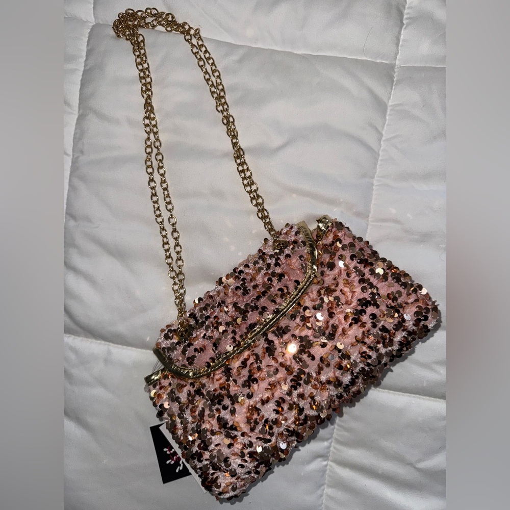 Olivia Miller Pink and Gold Sequin Shoulder Bag - Picture 5 of 5